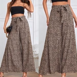 Leopard print wide leg palazzo pants
